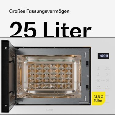 Вбудована мікрохвильова піч Klarstein Velaire 60 см з грилем – 25L, 850W, 8 програм, сенсорне управління, нержавіюча сталь, таймер, білий колір