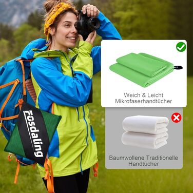 Набір з 3-х рушників з мікрофібри: великий (180х80 см) та 2 маленькі (80х40 см). Швидковисихаючі рушники з мікрофібри для спорту, пляжу, ванни та подорожей (зелені)