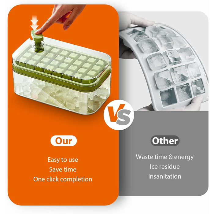 AHOUGER 2023 Ice Cube Tray with Lid & 64 Ice Cube Molds - One-Click Food-Grade Ice Cube Mold for Instant Release of All Ice Cubes (BPA-Free), Green