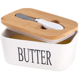 Butter dish with lid and knife, 650 ml, large ceramic butter dish, double silicone seals, butter dish for storing homemade butter, nuts and cheese