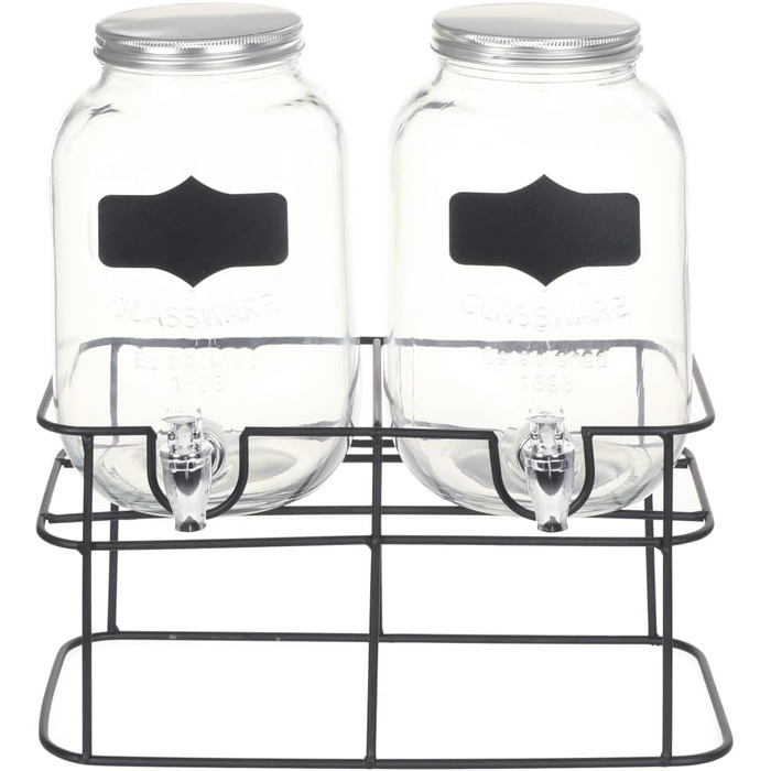 vidaXL 2X Drink Dispenser with Stand Tap Water Dispenser Dispenser Juice Dispenser Water Juice Cocktail Dispenser Mason Jar Glass Dispenser 2x4L Glass