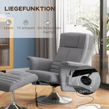HOMCOM Electric Recliner TV Chair with Footrest, Reclining Function, Vibration Massage, Remote Control, Linen-Look Dark Grey