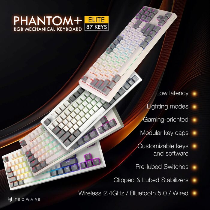 Механічна клавіатура TECWARE Phantom+ 87 клавіш RGB з Wraith-червоними перемикачами (чорна)