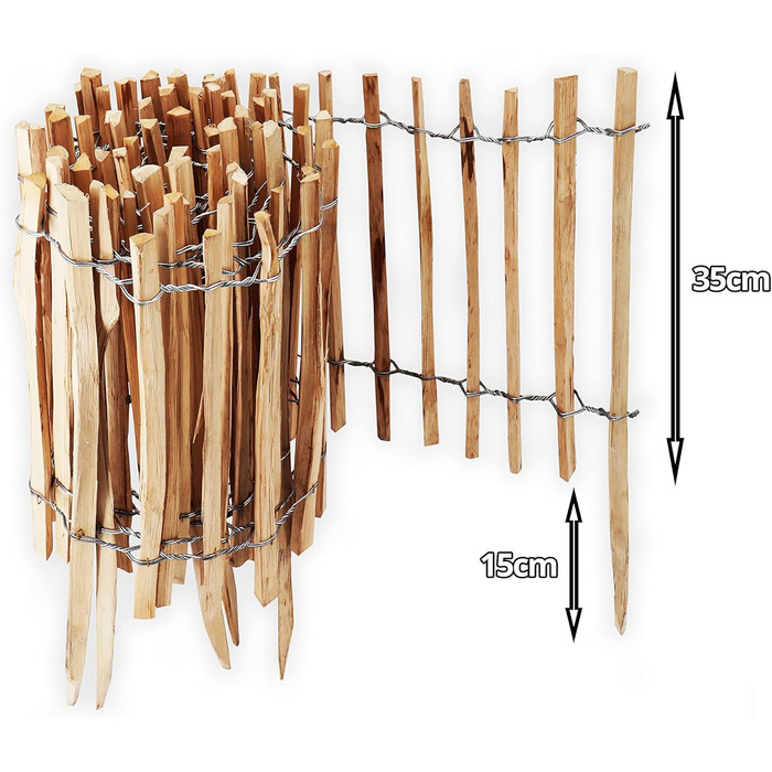 Aquagart Fence Panel Roll Boarder, slat spacing 4-6cm, garden fence. Perfect as a flower bed border or edging, or path divider. Durable wooden fence, wood fence, roll fence (5m x 35cm)