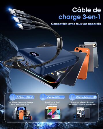 Power Bank 50000mAh з швидкою зарядкою 22.5W, USB-C, 3 виходи, LED-дисплей, сумісний зі смартфоном, планшетом, Android, червоний