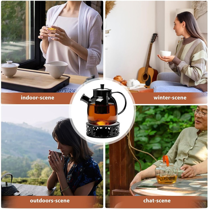 Скляний чайник для чаю з підставкою-підігрівачем та ситом, 1500 мл, заварник для листового та фруктового чаю