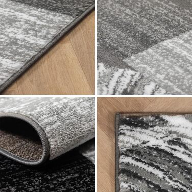 Килимок для вітальні, спальні, їдальні, коридору, кухні. Сучасний килим з геометричним візерунком, м'який, короткий ворс, легкий у догляді. Чорний, 140 x 200 см.