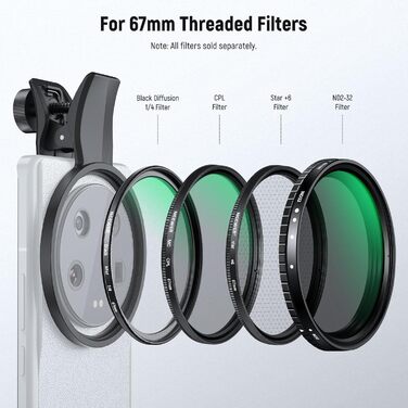 NEEWER 67mm Кліп-он CPL фільтр для смартфонів: поляризаційний фільтр для об'єктивів, сумісний з Samsung Galaxy S25 Ultra, Google Pixel, Huawei, Xiaomi