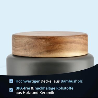 Кришка для кави, бак для кави, керамічна, 1 літр, сірий, з дерев'яним кришками, герметична