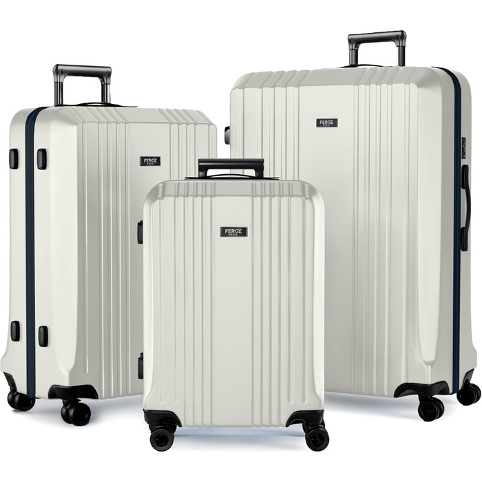 Набір валіз FERGÉ 3 шт. з жорстким корпусом та TSA-замком. Валізи-троліки (ручна поклажа, L, XL). Жорсткі валізи з міцного полікарбонату (3 шт., Ivory-matt)