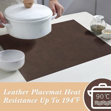 SUEH DESIGN Leather Placemats - Set of 6 Placemats, Washable, Leather-Look, Heat-Resistant PU Faux Leather Placemats for Home Kitchen Dining Table, 43cm x 31cm