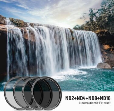Набір ND-фільтрів Neewer 52мм (ND2, ND4, ND8, ND16) для DSLR камер Canon, Nikon, Sony, Panasonic — комплект нейтральних фільтрів з очисником об'єктива та чохлом