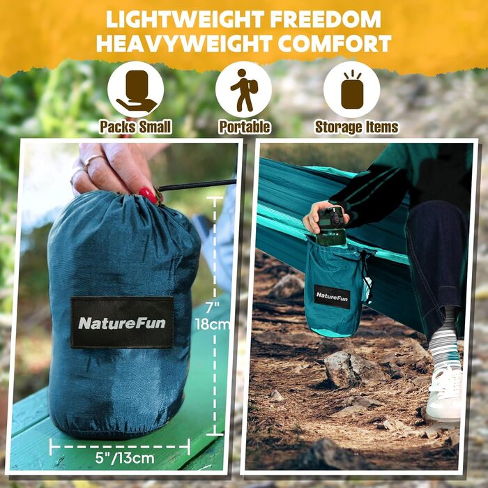 Гамак для кемпінгу NATUREFUN Ultraleicht | 275 x 140 см, 300 кг, дихаючий, швидковисихаючий, армійний зелений