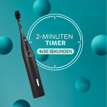 Електрична звукова зубна щітка happybrush® Eco Vibe 3 - Тест-переможець - 100 днів тестування. В комплекті 4 насадки. Чорний колір.