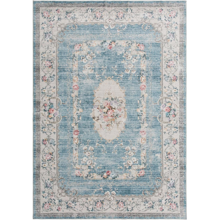 Килим TALETA для вітальні, спальні, офісу: вінтажний, квітковий, 160 x 230 см, блакитний
