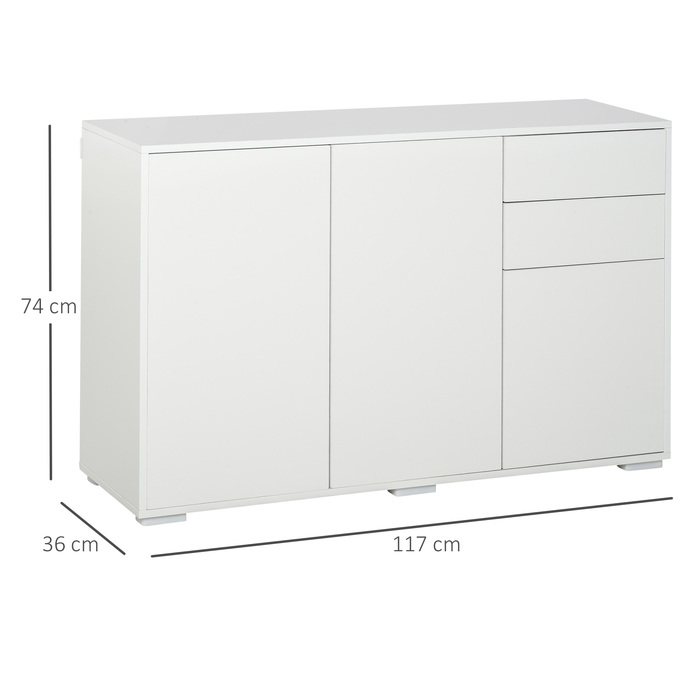 HOMCOM Sideboard White - Chest of Drawers with 2 Drawers & 3 Doors, Multi-Purpose Cabinet, File Cabinet, 117x36x74cm | Aosom