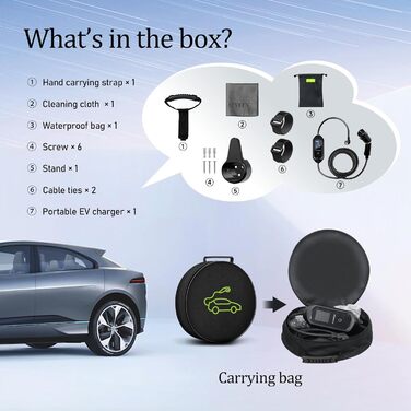 Кабель зарядного пристрою для електромобіля 8м, 3.6 кВт, Schuko, регульований струм 6/8/10/13/16A, з сумкою, IEC 62196-2