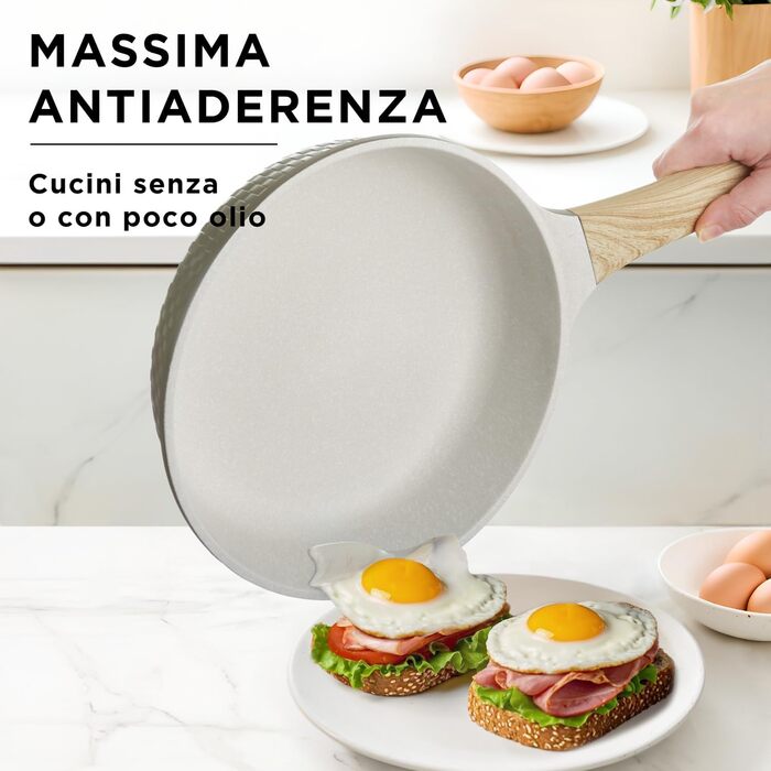 Набір посуду KASANOVA Bambù з антипригарним покриттям, 10 предметів, індукція, скляні кришки (Зелений та Кремовий)