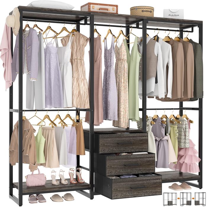 Кутовий вішак для одягу iSunirm L-подібний freestanding шафа з шухлядами, чорний дуб