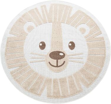 Paco Home Kids Rug Children's Room Outdoor Rug Round Play Rug Modern 3D Effect, Size: Ø 120 cm Round, Color: Beige