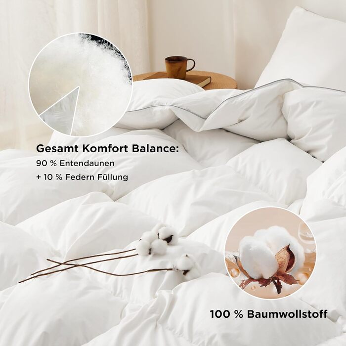 BEDSURE Down Comforter 220x240 Winter Bed Comforter - Feather Bed Comforter Öko-Tex Certified, Warm Winter Comforter 90% Down and 10% Feathers 1690 gr. Filling, Down Stepped Comforter White 01white - Warm Down Comforter (90 Down / 10 Feathers) 240 x 220 cm