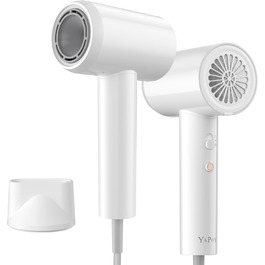 Фен YAPOY з іонізацією 200 млн іонів, 110 000 об/хв, швидке сушіння, менше завивань, інтелектуальне регулювання температури, тихий, легкий, для дорослих/дітей/домашнього використання/готелю/кемпінгу, білий