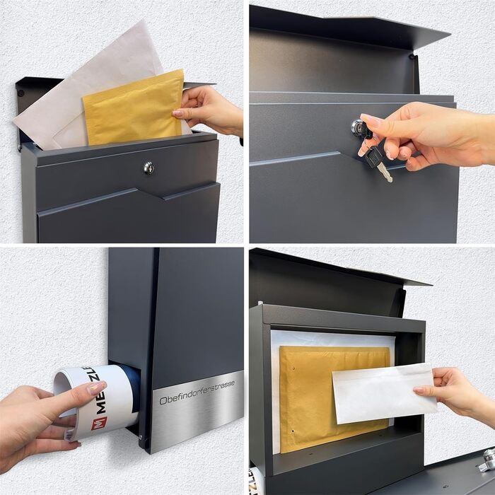 Поштовий ящик Metzler Anthrazit RAL 7016 з газетницею та табличкою з нержавіючої сталі V2A, антикорозійний, сучасний, 10 років гарантії на запчастини