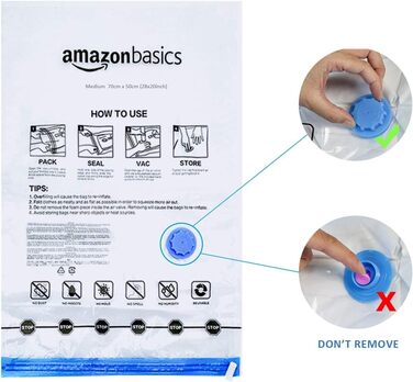 Amazon Basics Garment Bags with Airtight Valve and Hand Pump - Multiple, 3 x Jumbo, 3 x Large, 3 x Medium, 3 x Small, 12-Pack, Zipper, Transparent