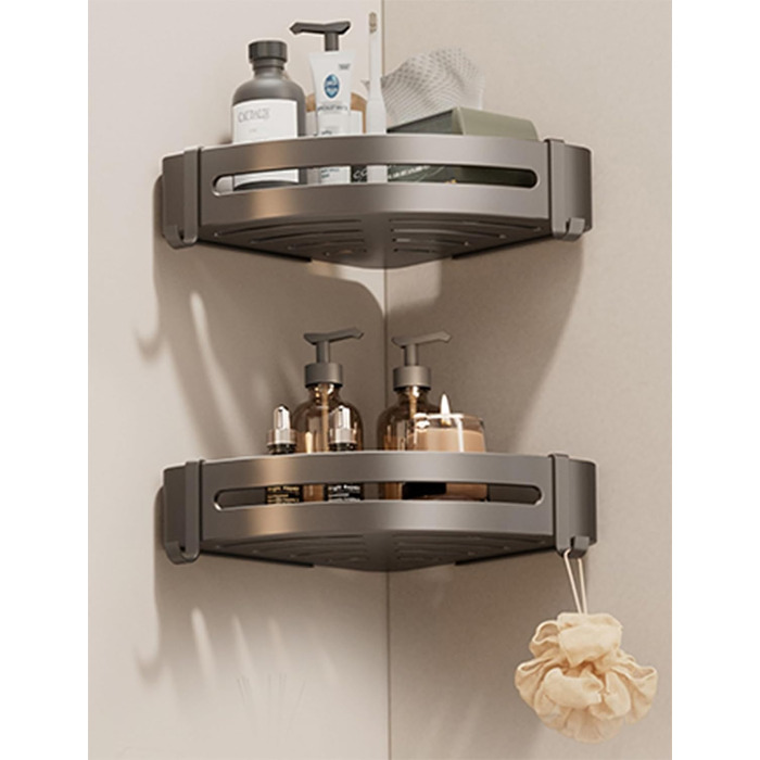 Дзеркальна поличка для душу FOLAI 30см (2 шт.) без свердління, з нержавіючої сталі, сіра