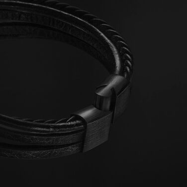 Браслет чоловічий шкіряний SERASAR Premium плетінка, чорно-коричневий, магнітний замок, 21 см, в подарунковій коробці