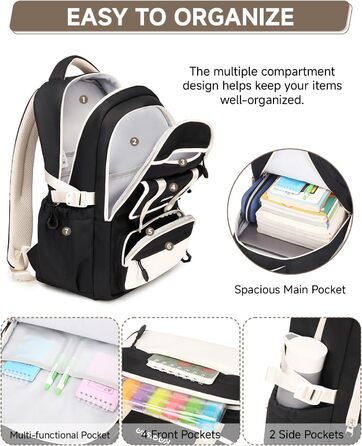 Шкільний рюкзак для дівчаток 2 в 1: рюкзак та сумочка, 3-7 клас, 45 см, чорний