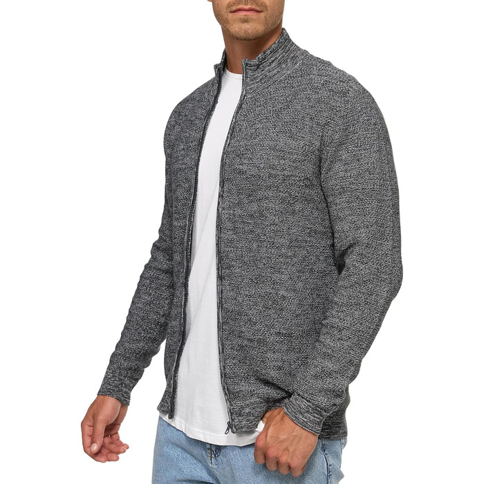 Чоловічий кардиган Indicode INWestmoon з коміром-стійкою | В'язаний кардиган з бавовняної суміші (L, Charcoal Mix)