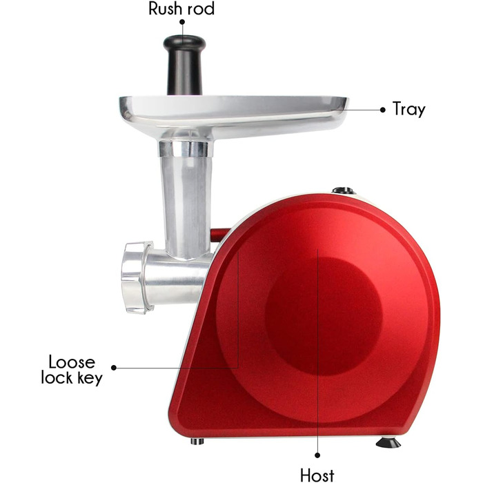 М'ясорубка електрична Edihome з насадкою для ковбас, мультифункціональна, 3 диски (Червоно-біла)
