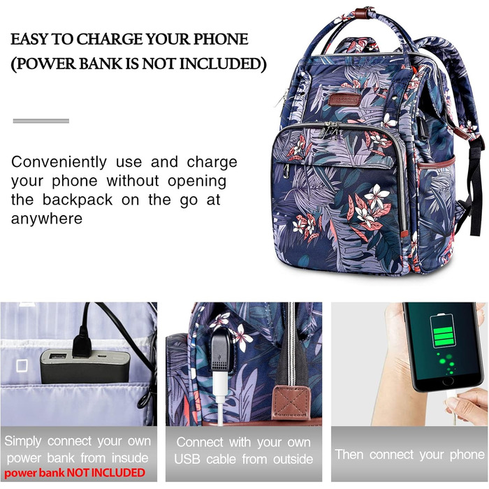 Рюкзак для ноутбука Vankean для жінок, 15.6-16.2 дюйми, з USB-портом, водонепроникний, для роботи/школи/подорожей, квітковий дизайн, темно-синій/червоний