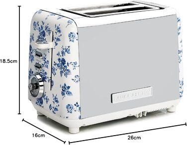 Тостер VQ Laura Ashley з 4-ма тостами, регулюванням нагріву, функцією розморожування та підігріву - модель Vintage з підставою для круасанів, нержавіюча сталь, колір 