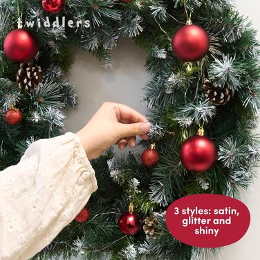 50 прикрас на ялинку Twiddlers - Різні розміри та покриття (6см, 4см, 3см) - Матові, блискучі, з глітером - для ялинкової прикраси