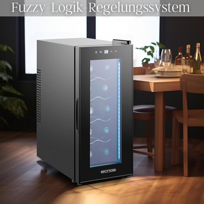 Echos 10-Bottle Wine Cooler Refrigerator - 28 Liter Capacity with LED Lighting - Mini Wine Refrigerator & Minibar with Glass Door