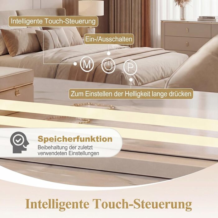 Дзеркало для макіяжу COSTWAY з підсвіткою, 3 режими світла, 5-кратне збільшення, сенсорне керування, поворотне на 360°, Голлівудське дзеркало (80 x 14 x 62 см)