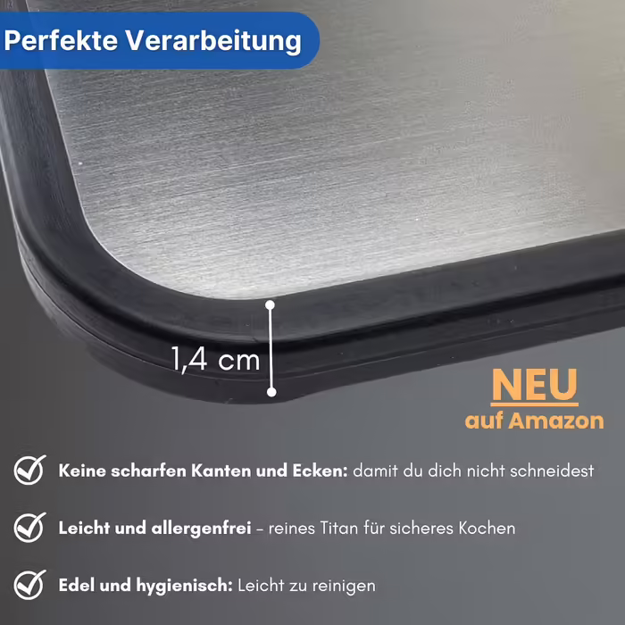 Titan Cutting Board - Antibacterial, Nickel-Free, Hygienic | Large Kitchen Board with a New Design | Durable, Non-Slip | 100% Titanium Cutting Board Perfectly Processed and Knife-Friendly
