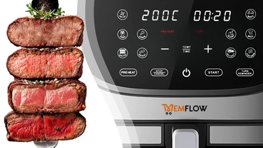 Аерофритюрниця MEMFLOW 8л, 1800 Вт, 14 програм, сенсорне керування, срібляста