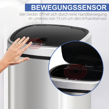 HOMCOM 58L Automatic Trash Can with Infrared Sensor, Hygienic, Large, Stainless Steel Silver, L40.9 x B28.9 x H68 cm