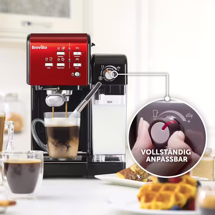 Breville Prima Latte II Espresso | Latte and Cappuccino Machine | 15-bar Professional Pump and Milk Frother | Red [VCF109X], 19 Bar