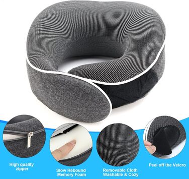 Подушка для шиї у подорожах Memory Foam - Подушка-вишийначка з маскою для сну та навушниками - Сіра