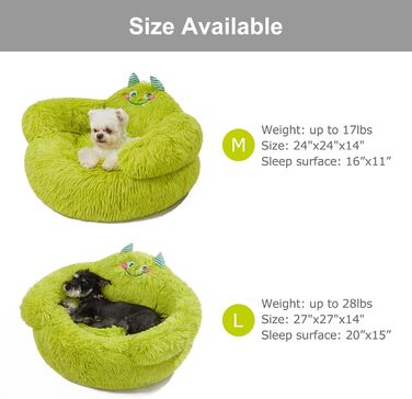 Jiupety Dog Bed Cat Bed Fluffy, Donut Dog Bed for Large Dogs, Orthopedic Dog Bed Dog House Indoor, Dog Basket Size L (69 x 69 x 36 cm), Cartoon Dog Bed, Green