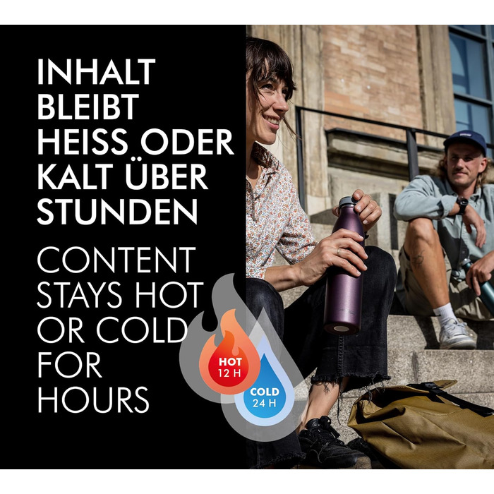 Термокава THERMOcafé by THERMOS TC Bottle 0.75л з нержавіючої сталі, ізотермічна пляшка, стійка до газу, 12 годин гаряче, 24 години холодне, не протікає, для школи, подорожей та офісу (Pastel Water Mat, 750 мл)