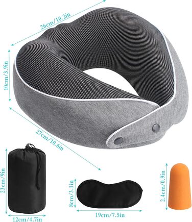 Подушка для шиї в подорожах, Memory Foam, ергономічна, з маскою для сну та навушниками, у чохлі