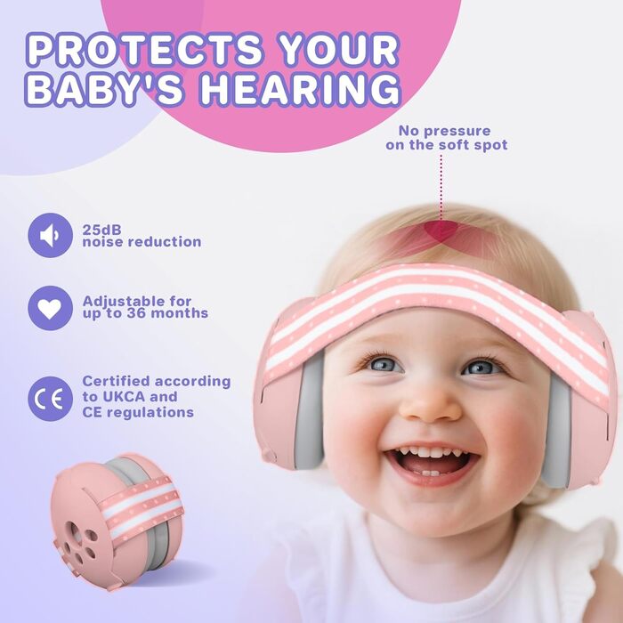 Навушники для захисту слуху дитини 2в1, 25db, для дітей до 48 місяців, з шумозаглушенням, рожеві