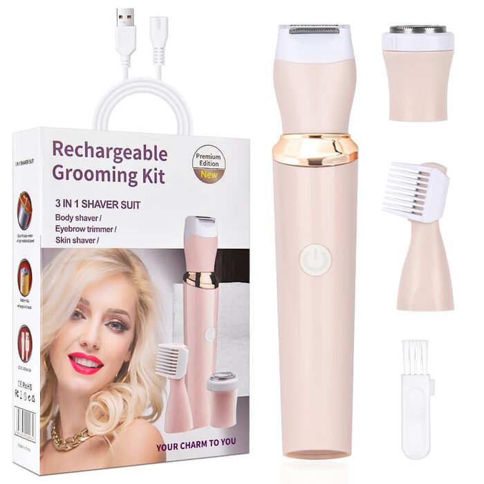 Електричний жіночий стайлер ACWOO 4-в-1: стайлер для тіла, тример для обличчя, носа, вух, зони бікіні, USB-зарядка (рожевий)