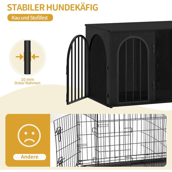 Клітка для собак Hzuaneri, 80 см, 3 двері, сучасний дизайн, чорний колір, для дому, міцна, 80 x 56 x 61 см, DFC85101B