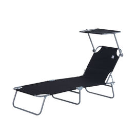 Розслабниця Outsunny для саду, складана з сонцезахистом, розміром 187x58x36 см, чорного кольору, ідеально підходить для тераси та балкону.